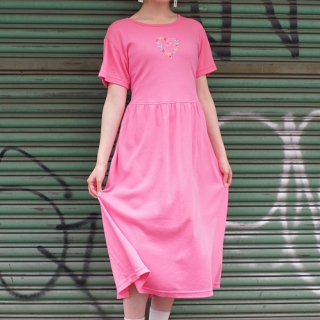 S/S Heart embroidery pink dress