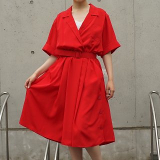 S/S side button red dress