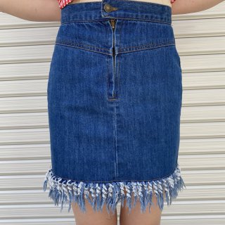 Tight denim fringe mini skirt