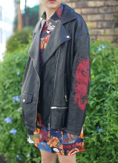 Fake leather dragon embroidery riders jacket