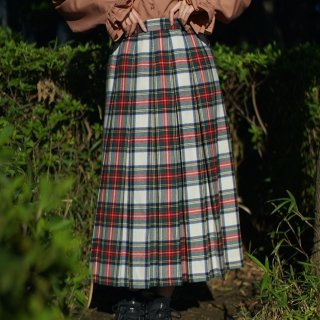 Tartan check pleats long skirt