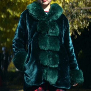 Fake fur forest green coat