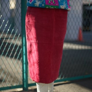 Suede pencil long skirt pink