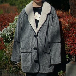Gray fleece boa collar jacket