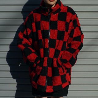 Checker fleece zip jacket red/black