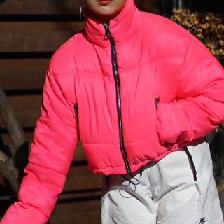 Neon pink short puffer jacket 