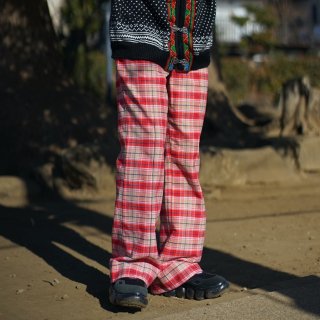 70's flare check pants red