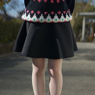 Black polyester flare mini skirt