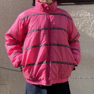 Pink line tape puffer jacket