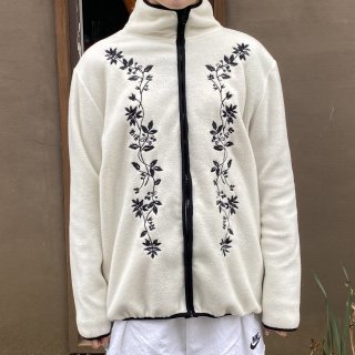 White fleece embroidery zip jacket
