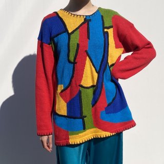Colorful art cotton knit sweater