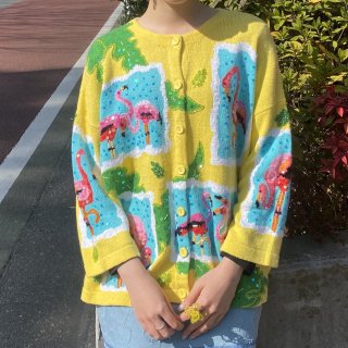 <img class='new_mark_img1' src='https://img.shop-pro.jp/img/new/icons11.gif' style='border:none;display:inline;margin:0px;padding:0px;width:auto;' />Flamingo yellow cotton knit cardigan