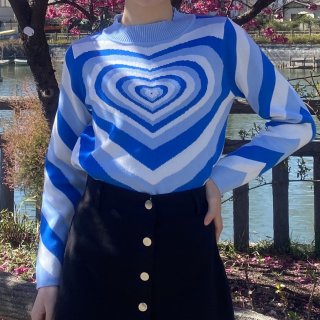 3D heart cotton top blue