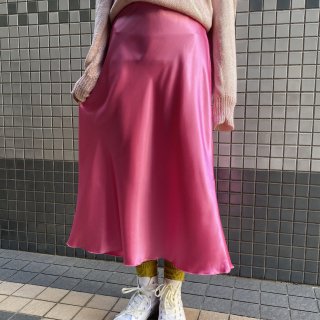 Pink satin long skirt