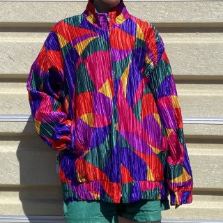 Colorful pleats zip jacket