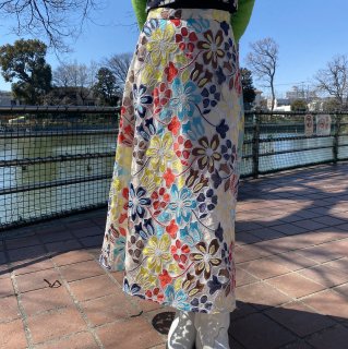 See-through embroidery flower long skirt