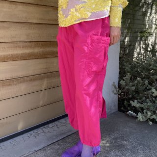 Nylon cargo pocket long skirt pink