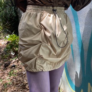 Shirring design beige mini skirt