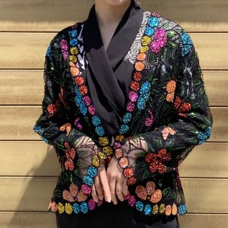 see-through sequins flower cardigan