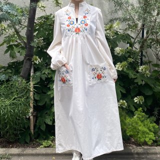 Flower hand paint cotton long vintage dress