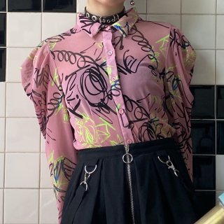 see-through graffiti puff blouse