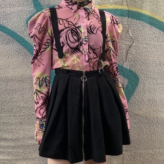Suspender zip black mini skirt