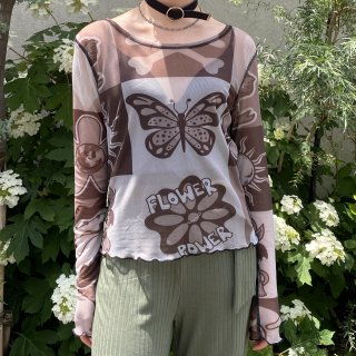Butterfly flower see-through top