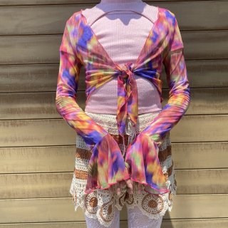 Flare sleeve see-through psychedelic cardigan