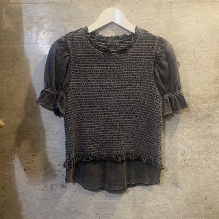 S/S puff sleeve gather top