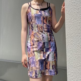 Art collage cami mini dress