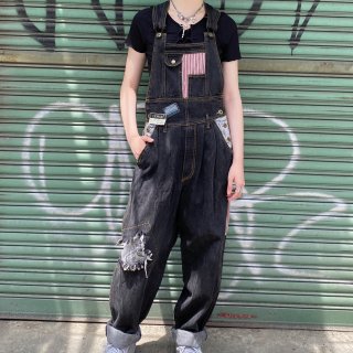 Damage black denim overall