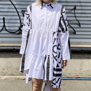 asymmetry symbol white cotton design dress