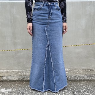 Denim long skirt back slit