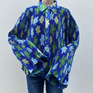 Pleats flower blue shirt