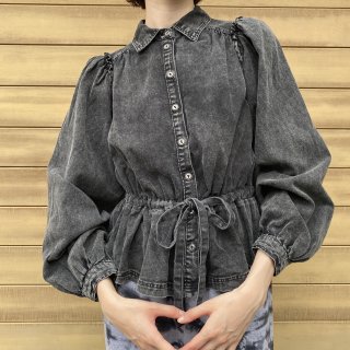  Stone wash denim peplum shirt