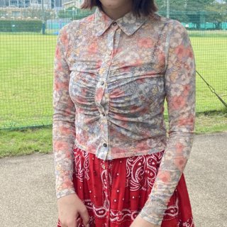 See-through retro flower blouse