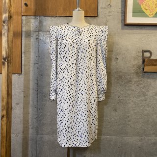 No-collar random dot white dress