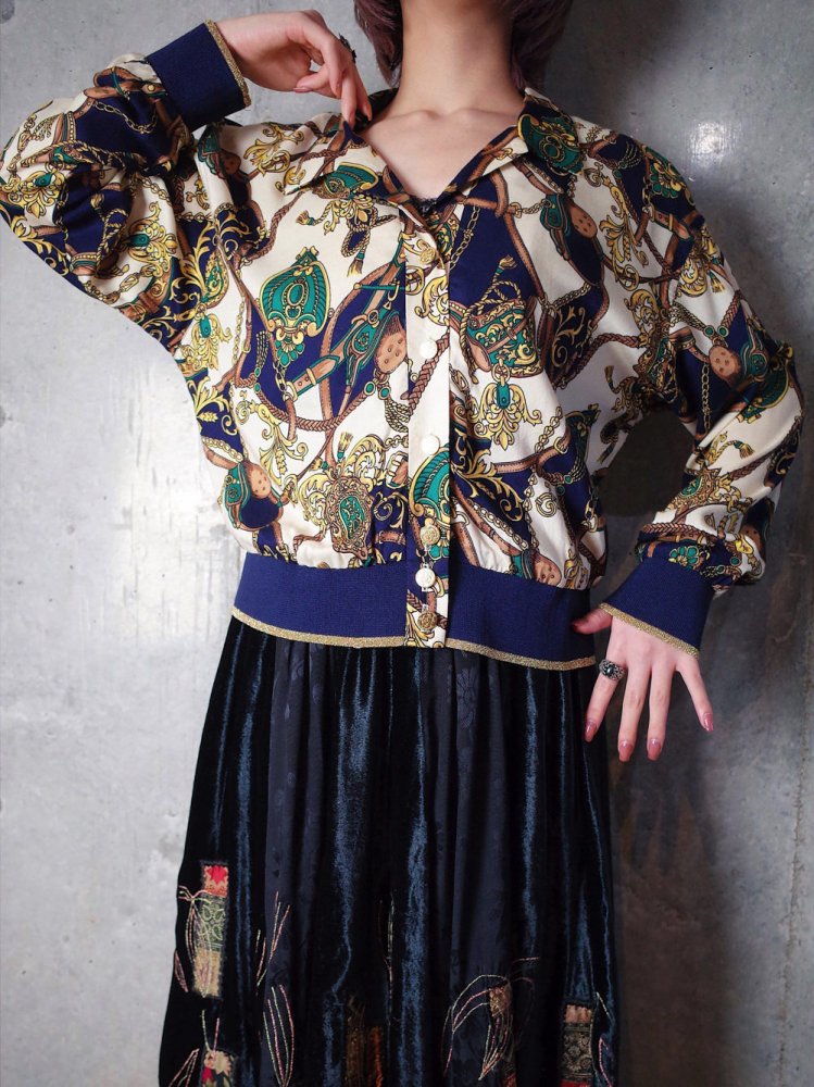 Scarf Arabesque Rayon Rib Shirt Blouson