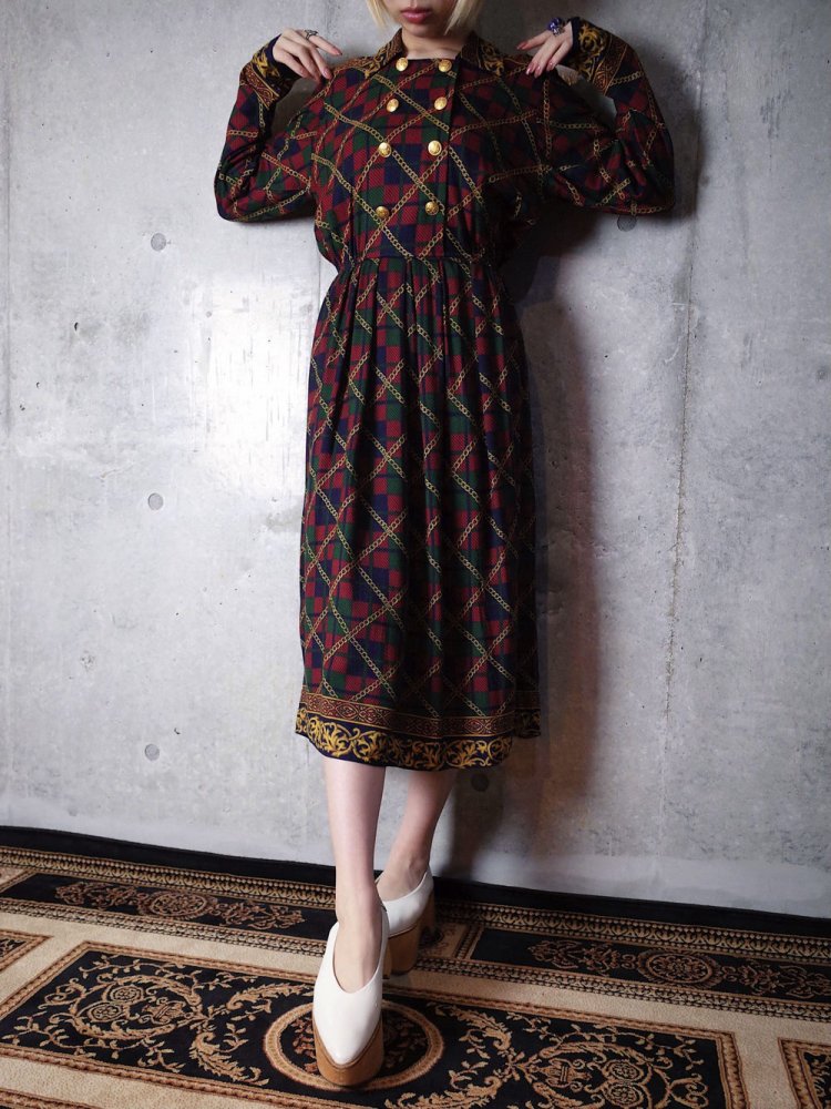 Check & Chain Arabesque Rayon Dress