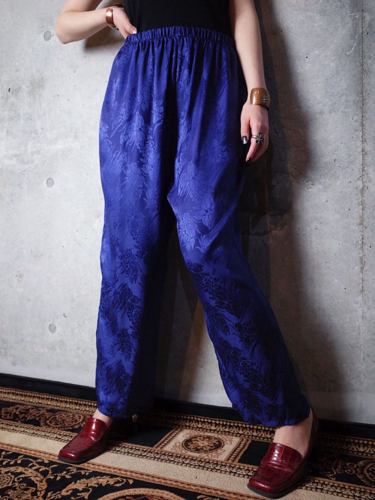 Jacquard Flower Silk Satin Pants