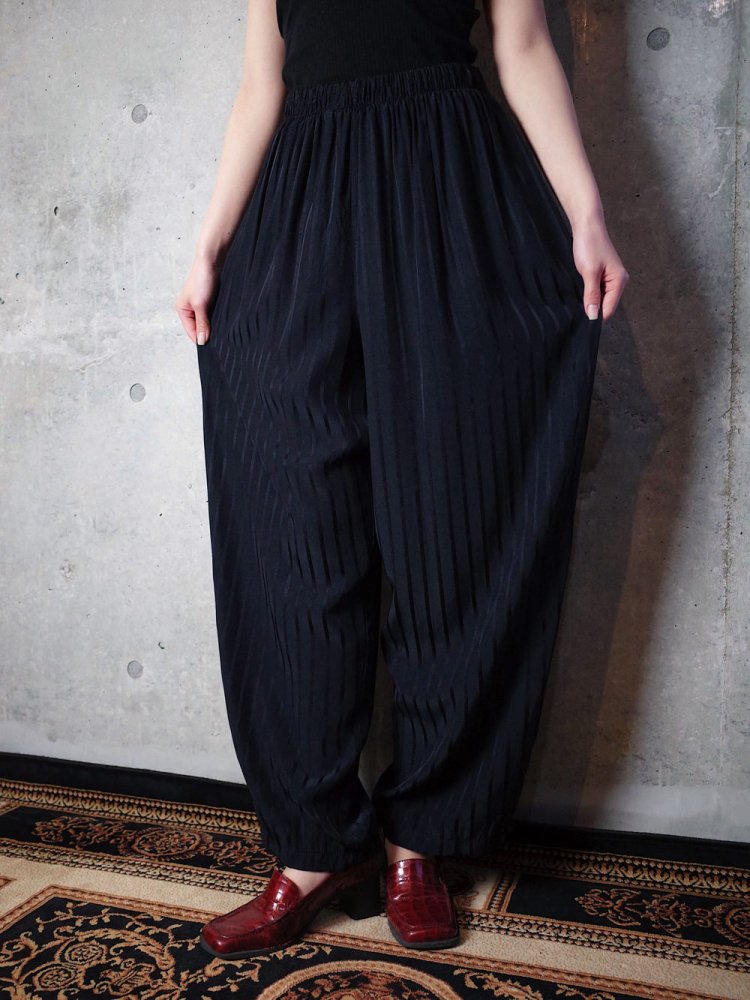 Black Satin Stripe Wide Pants