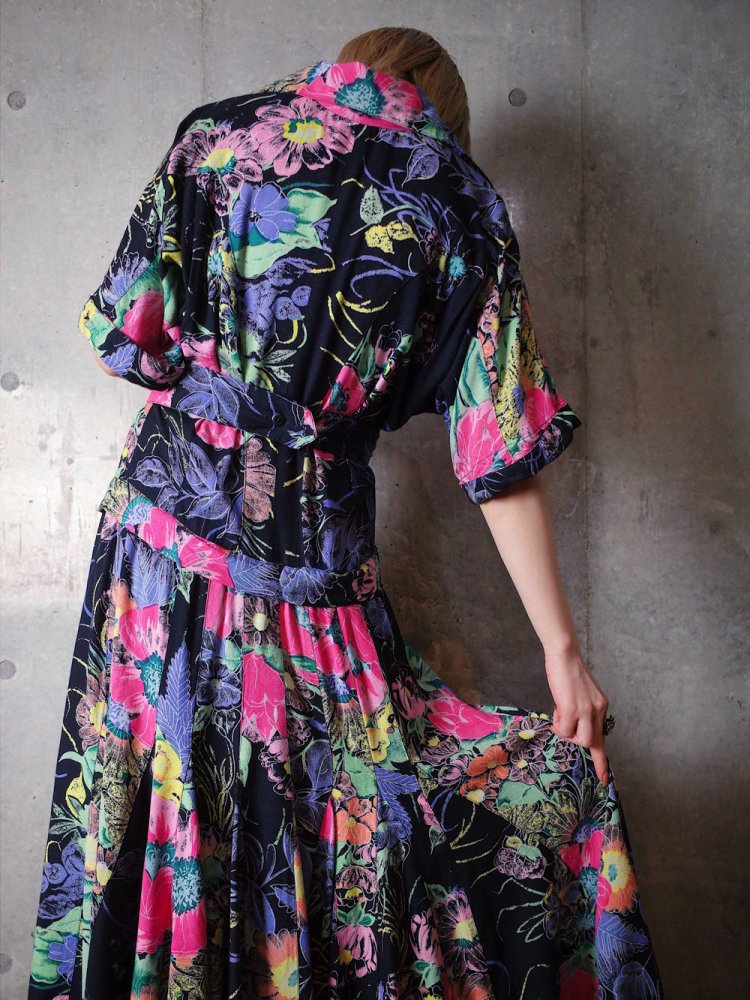 Neon Flower Rayon Dress