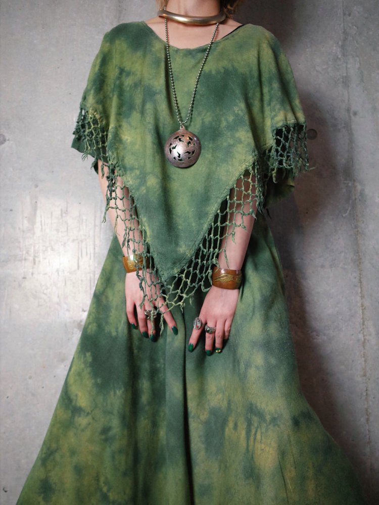 Uneven Dye Fringe Gipsy Dress