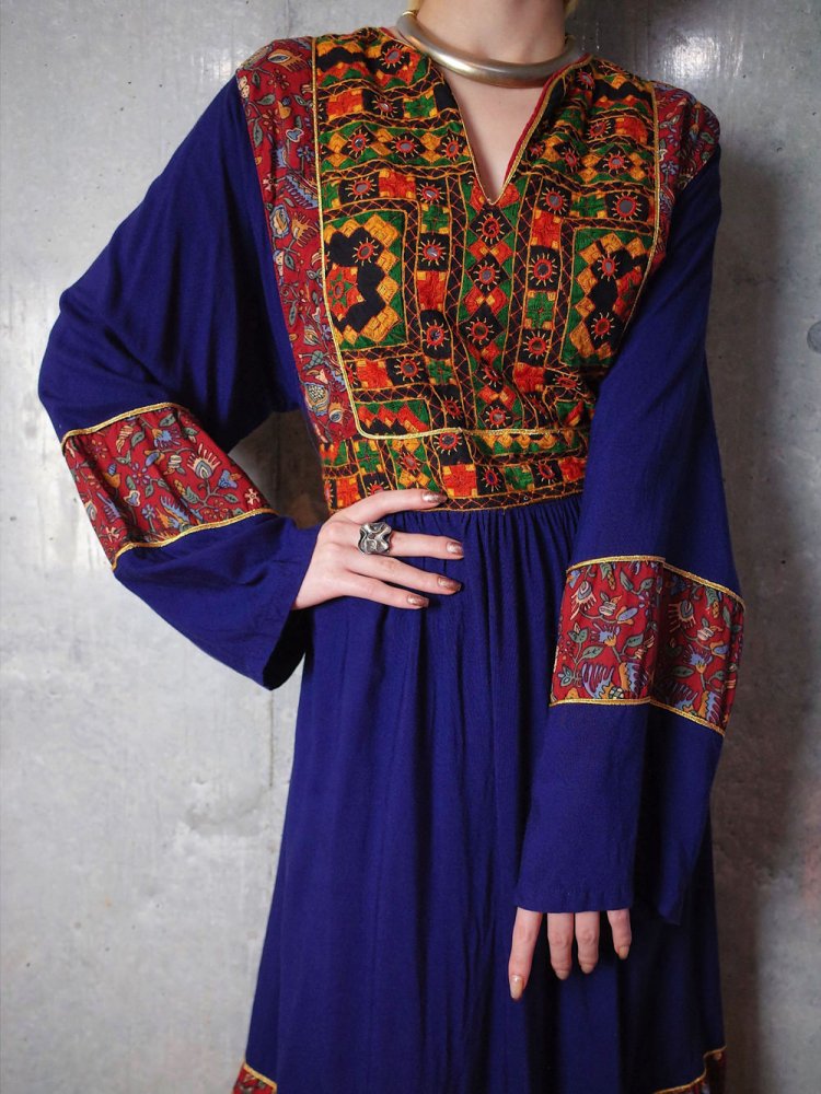 Afghan Embroidery Rayon Dress c.1970