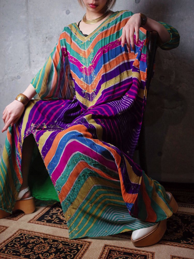 Rainbow Embroidery Kaftan Dress