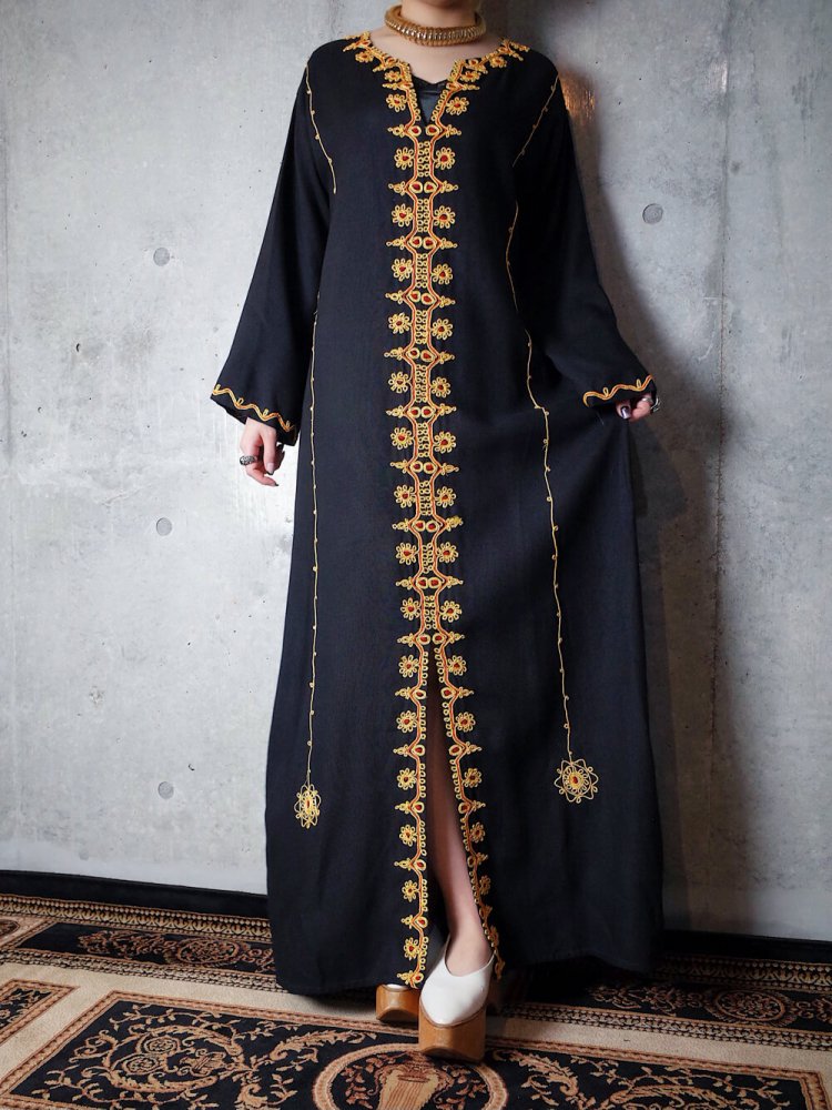 Exotic Embroidery Black Dress c.1970s