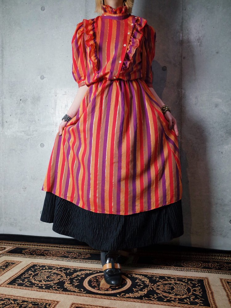 Punkish Stripe Frill Dress c.1980s