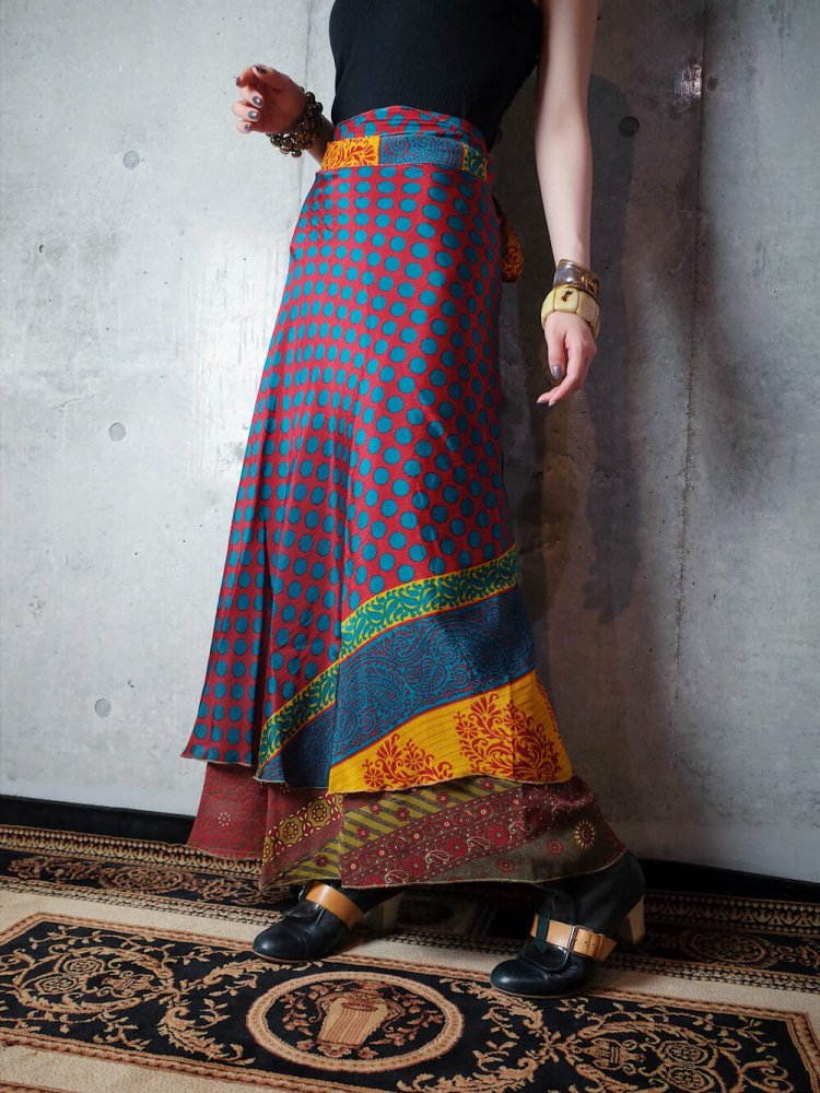 Oriental Layered Silk Wrap Skirt