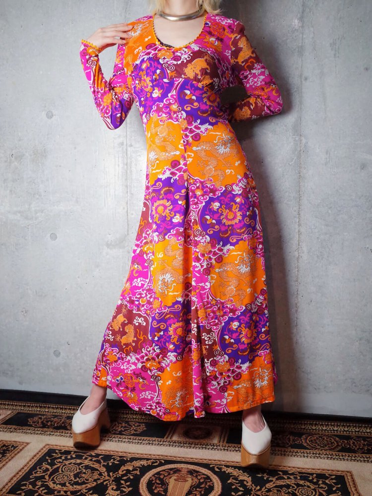 Psychedelic Oriental Pattern Dress c.1970s