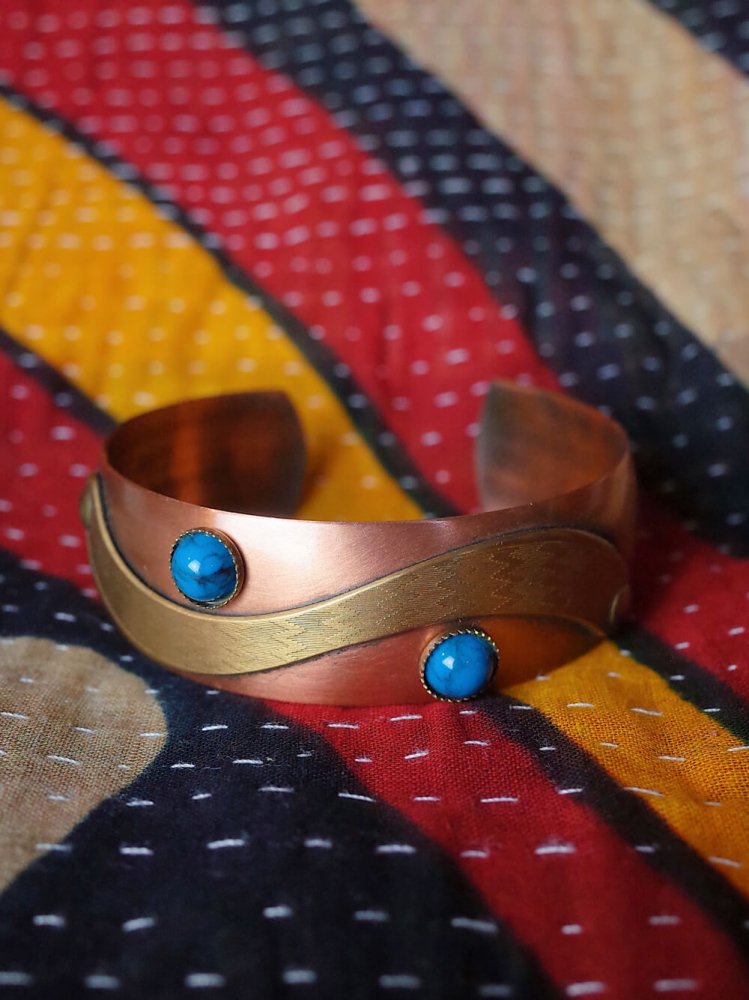 Copper  Brass  Turquoise Modern Bangle
